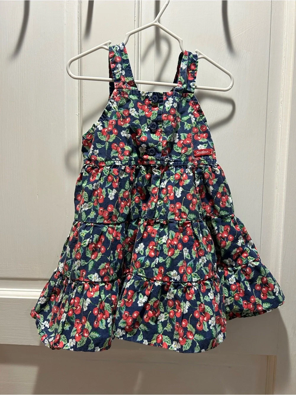 Vintage OshKosh B'gosh Navy Cherry Tiered Dress 100% Cotton RARE size 3T